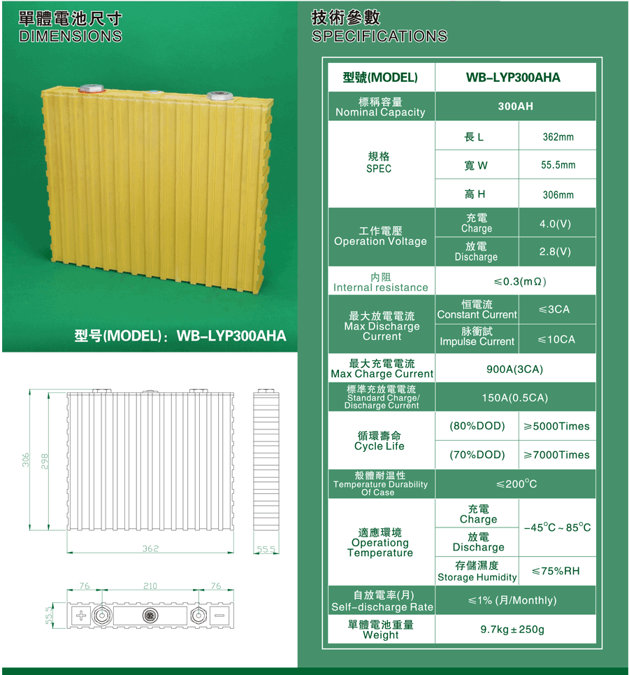 Аккумулятор WB-LYP300AHA, 3,2В-300А*ч