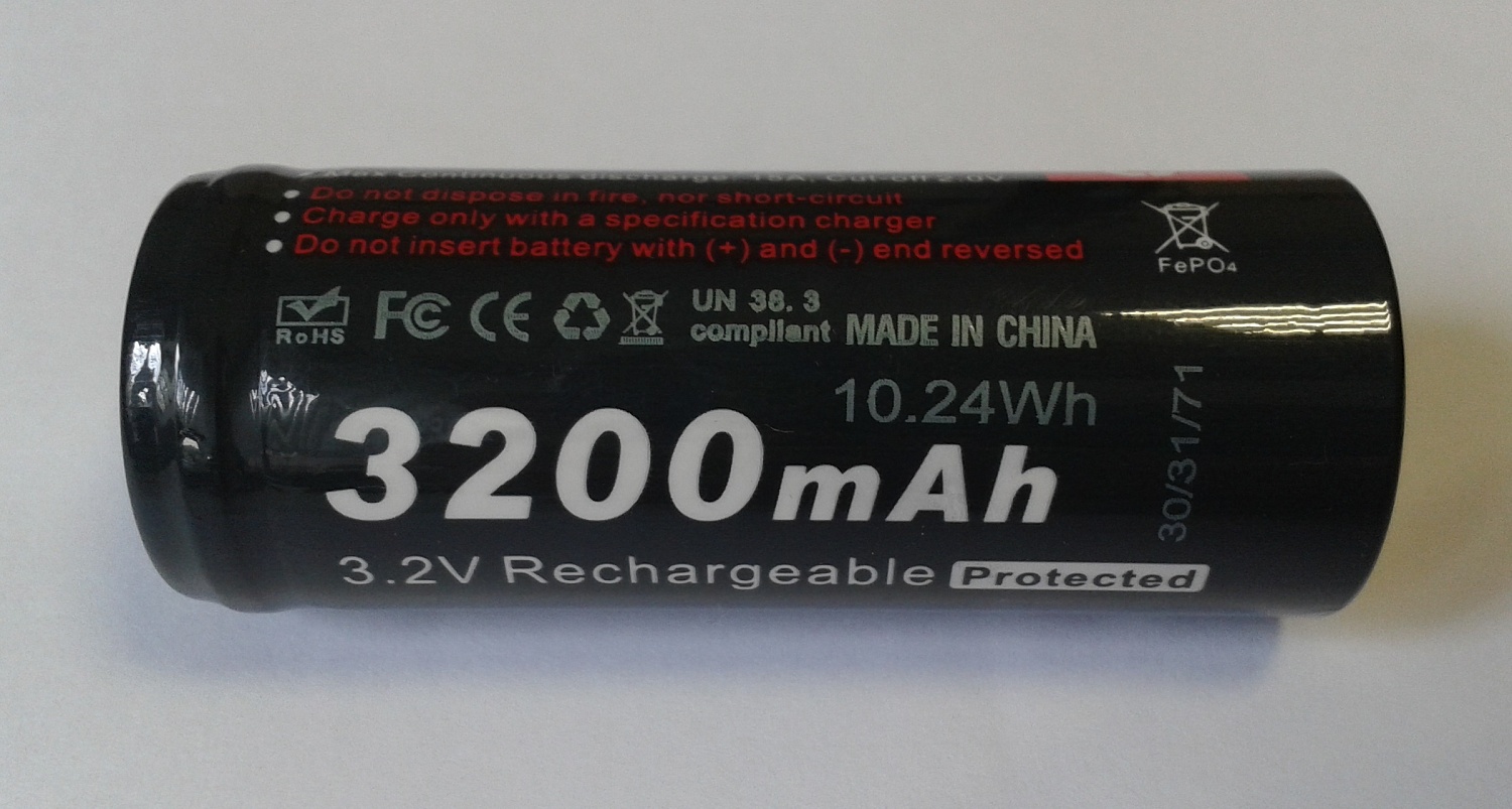 Ячейка Soshine 26650 LiFePO4, 3.2В-3.2А*ч (с защитой)