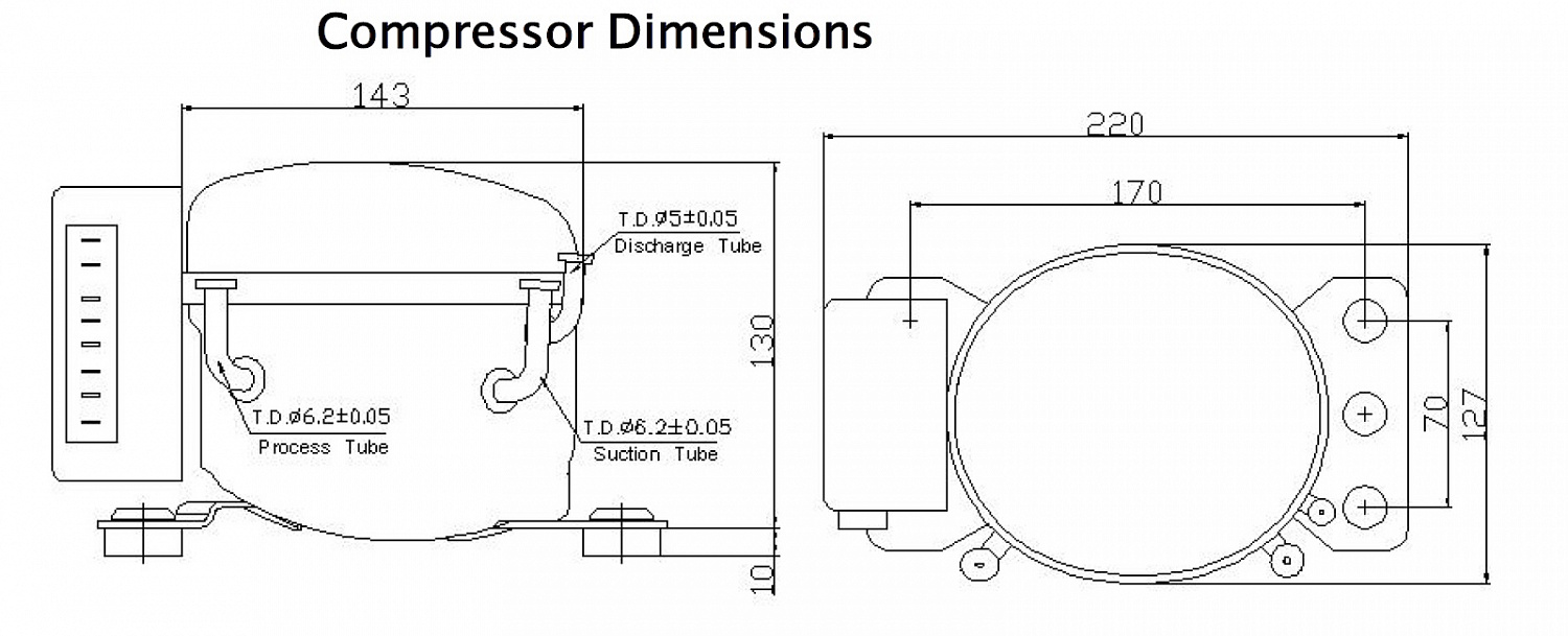 Холодильный компрессор 30G (87Вт, 12В-24В) Холодильный компрессор 30G (87Вт, 12В-24В)
